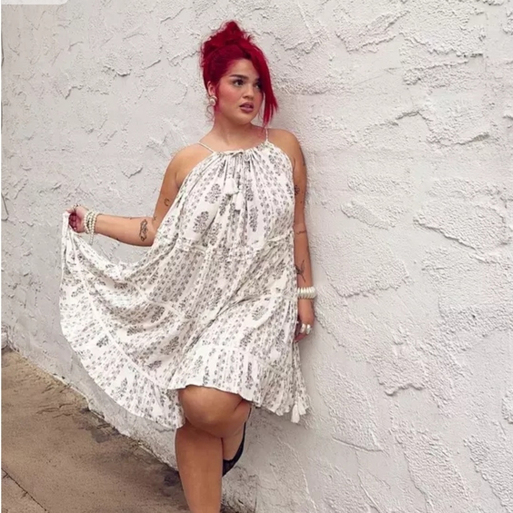 Torrid White and Gray Floral Mini Dress